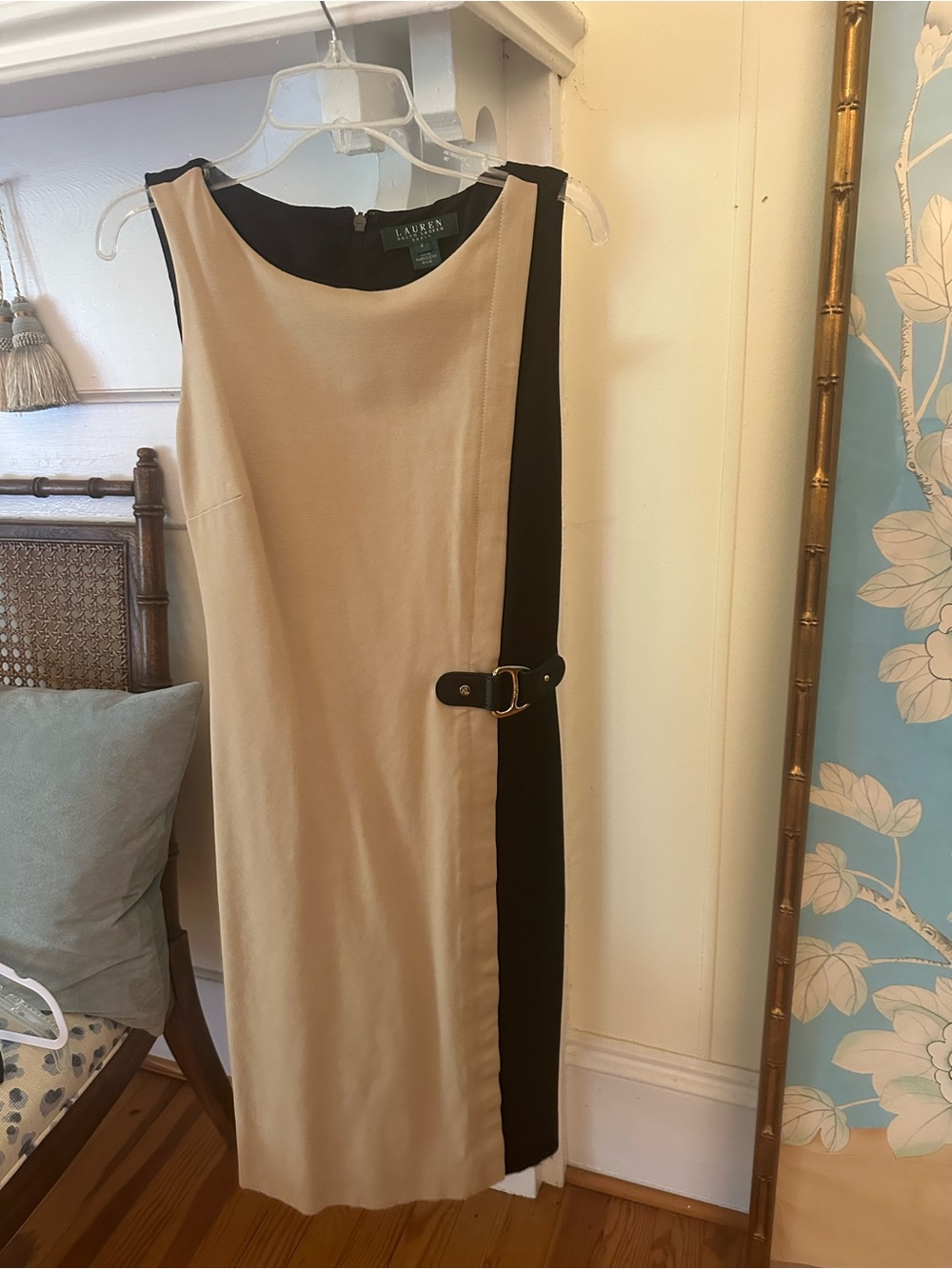 Ralph Lauren Beige and Black Colorblock Sheath with Buckle Detail